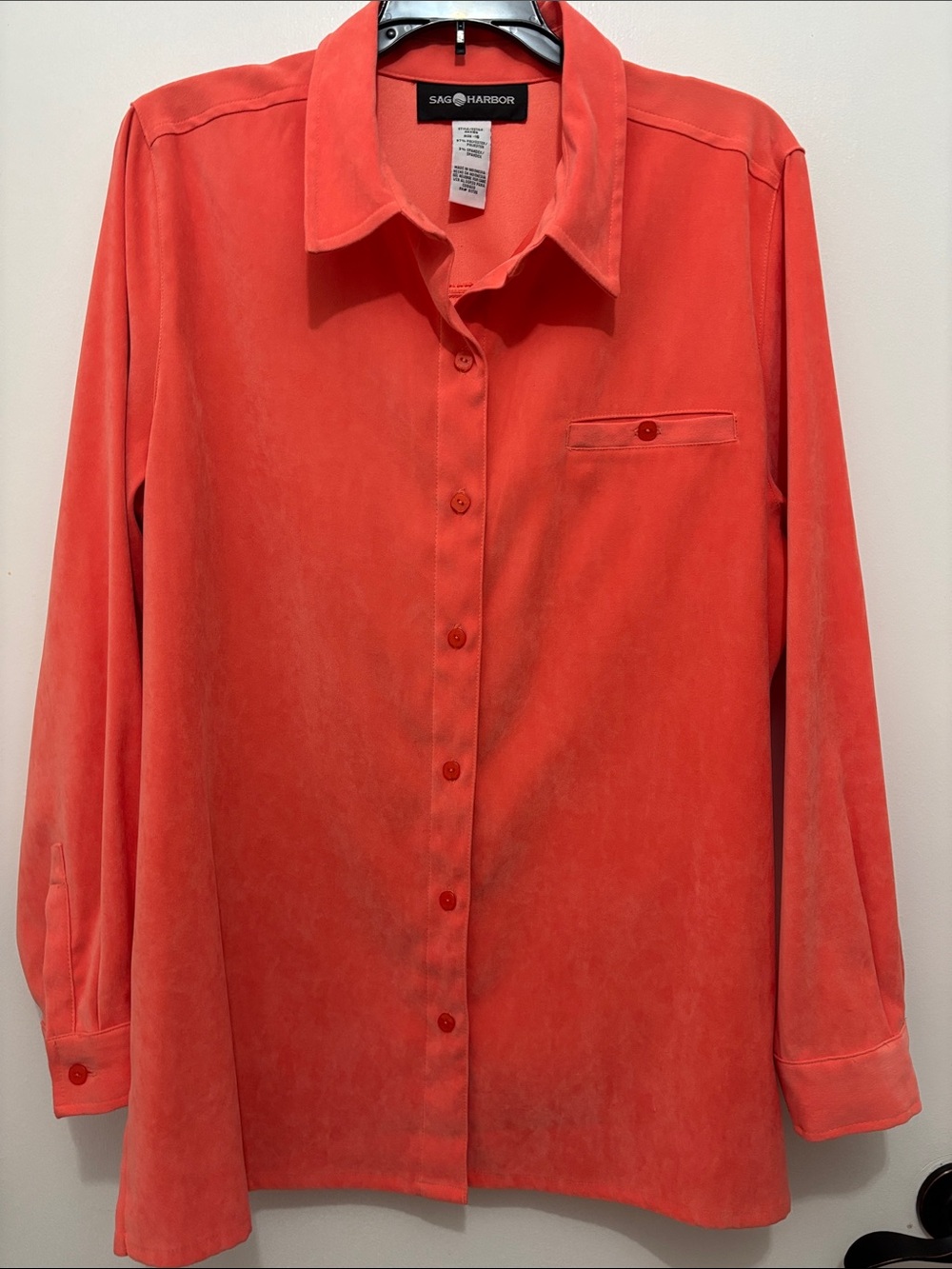 Sag Harbor Dark Coral Long Sleeve Button Down Shirt Sz 16